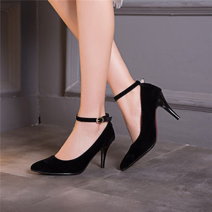 Woman Ankle Strap Velvet High Heels Stiletto Pumps