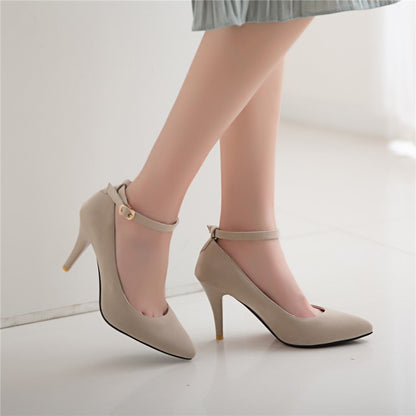 Woman Ankle Strap Velvet High Heels Stiletto Pumps