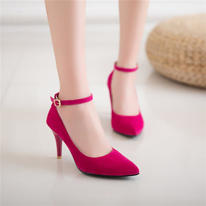 Woman Ankle Strap Velvet High Heels Stiletto Pumps