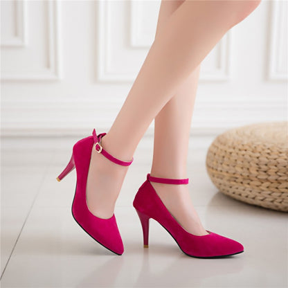 Woman Ankle Strap Velvet High Heels Stiletto Pumps