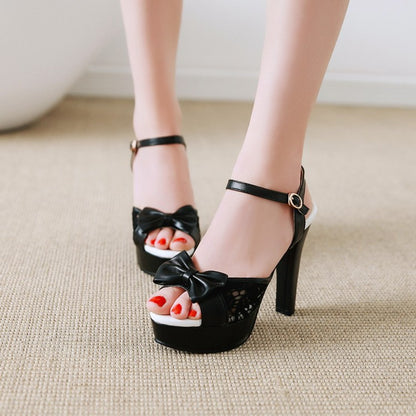 Woman Lace Butterfly Knot High Heel Platform Sandals