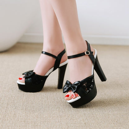 Woman Lace Butterfly Knot High Heel Platform Sandals