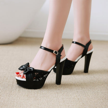 Woman Lace Butterfly Knot High Heel Platform Sandals