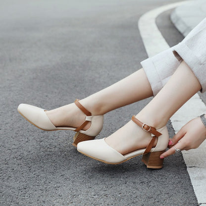 Woman Square Toe Ankle Strap Chunky Heel Sandals