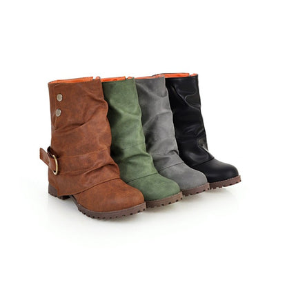 Women Buckle Belt Motorcycle Boots