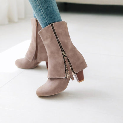 Women High Heel Zipper Mid Calf Boots