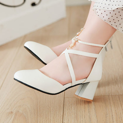 Women Ankle Wrap High Heel Block Heel Sandals