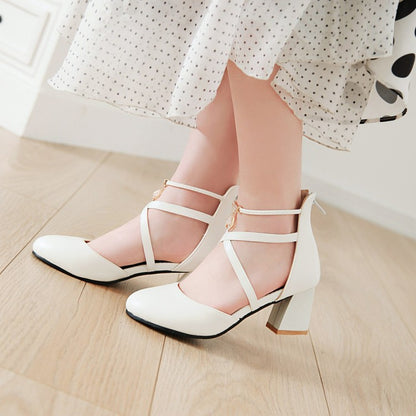 Women Ankle Wrap High Heel Block Heel Sandals