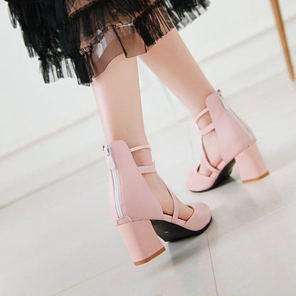 Women Ankle Wrap High Heel Block Heel Sandals