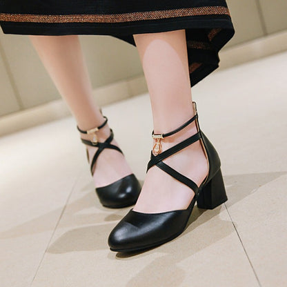 Women Ankle Wrap High Heel Block Heel Sandals