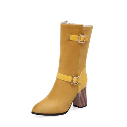 Woman Buckle High Heel Mid Calf Boots