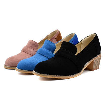 Woman Suede Block Heels Pumps