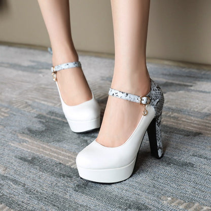 Woman Ankle Strap High Heels Platform Pumps