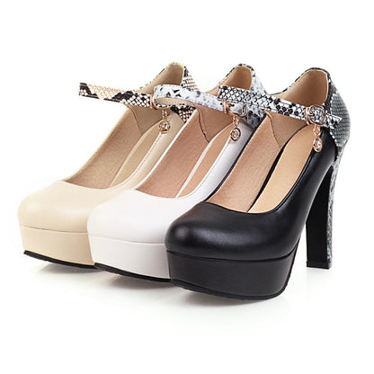 Woman Ankle Strap High Heels Platform Pumps