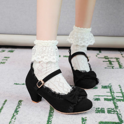 Woman Bowtie Mary Jane Block Heels Pumps