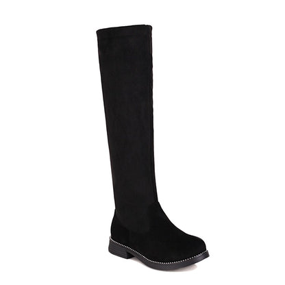 Woman Velvet Low Heels Knee High Boots