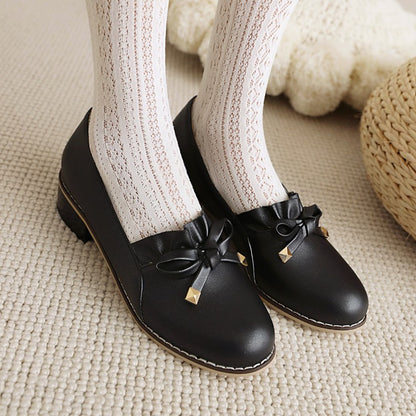 Woman Bow Chunky Low Heels Pumps