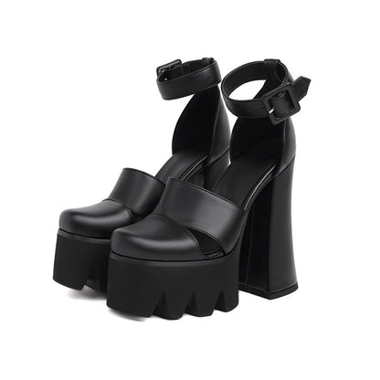 Women Round Toe Hollow Out Thick Sole Block Heel Platform Sandals