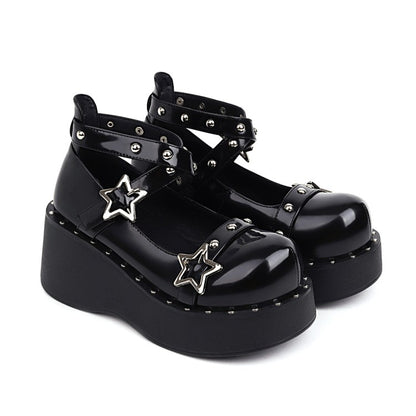 Woman Star-shaped Rivets Platform Wedge Heels Shoes