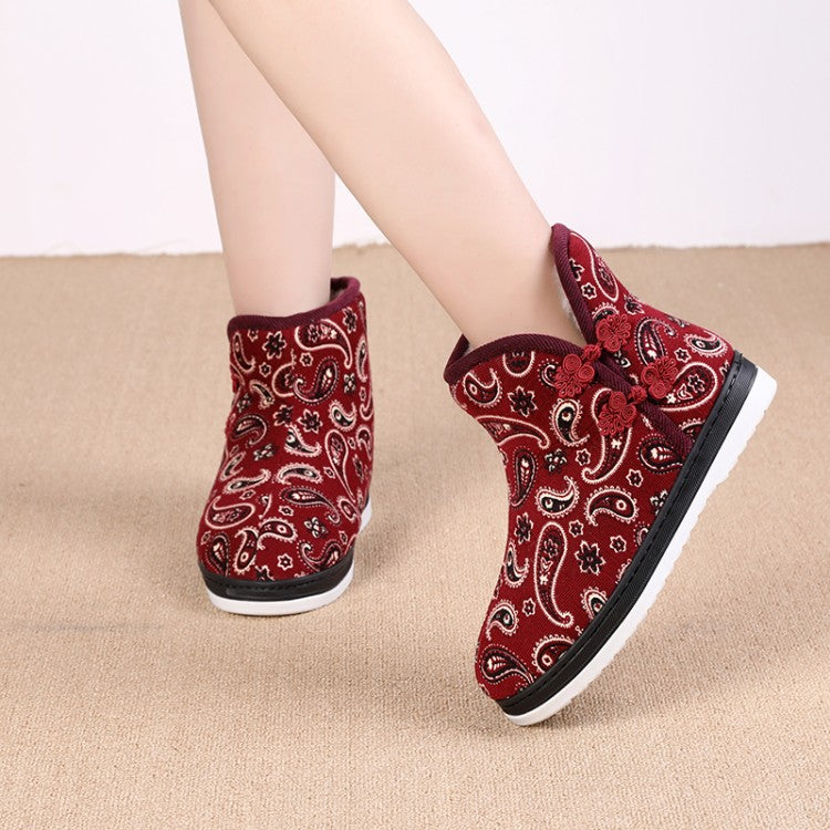 Woman Winter Floral Printed Short Snow Boots