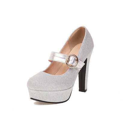 Sparkling Solid Color Metal Buckle Platform Super High Heels