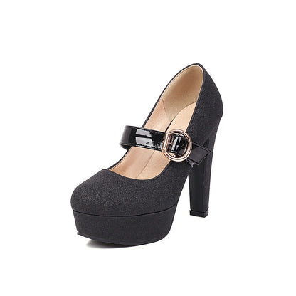 Sparkling Solid Color Metal Buckle Platform Super High Heels