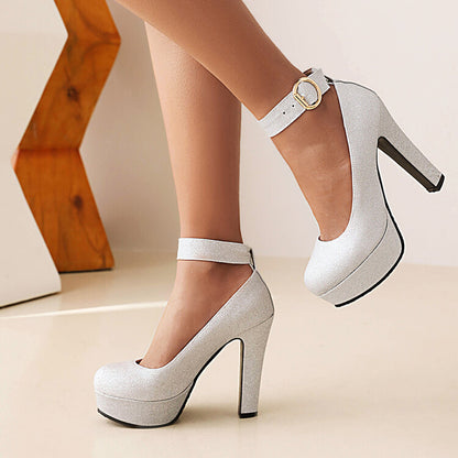 Ankle Strap Buckle High Heel Platform Pumps