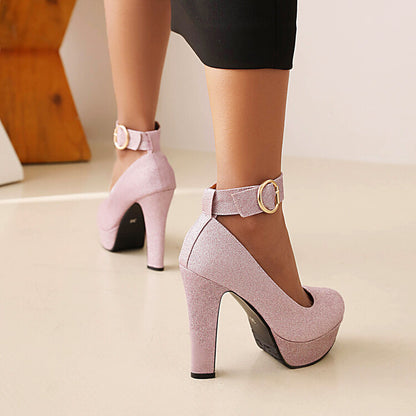 Ankle Strap Buckle High Heel Platform Pumps