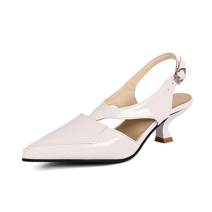 Women Candy Color Pointed Toe Hollow Out Medium Heel Sandals