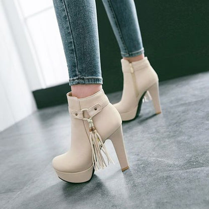 Woman Tassel High Heels Platform Short Boots