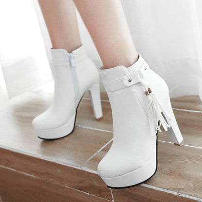 Woman Tassel High Heels Platform Short Boots