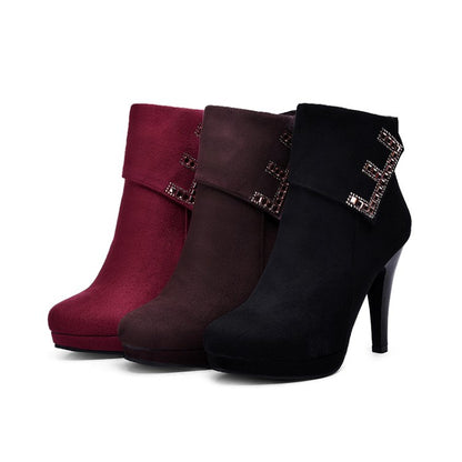 Women's Rivets Zip High Heels Short Boots