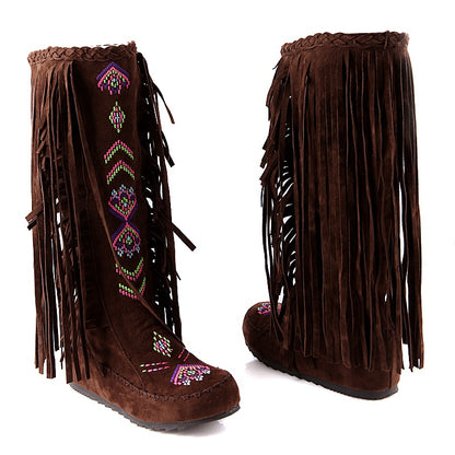 Woman's Tassel Mid Calf Boots Shoes Woman