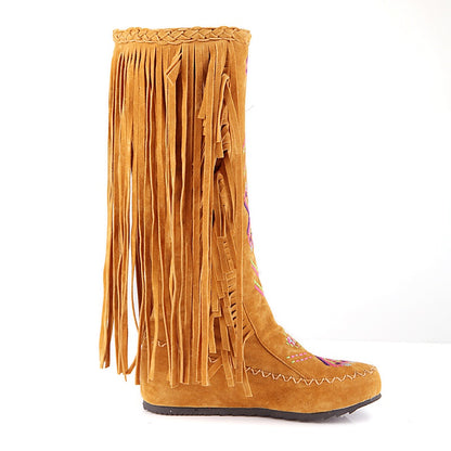 Woman's Tassel Mid Calf Boots Shoes Woman