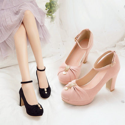 Woman Ankle Strap High Heels Platform Pumps