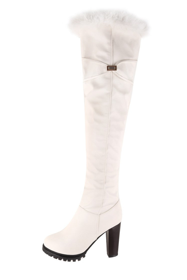 Woman Furry High Heel Over the Knee Boots