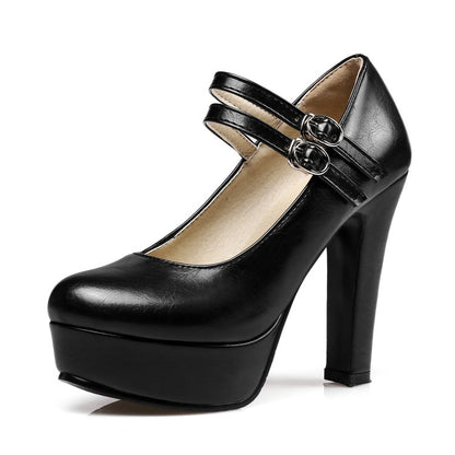 Woman Buckle High Heel Platform Pumps