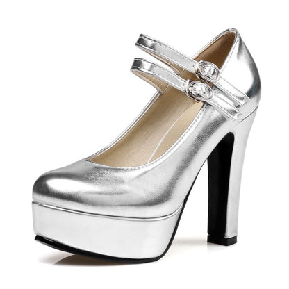 Woman Buckle High Heel Platform Pumps