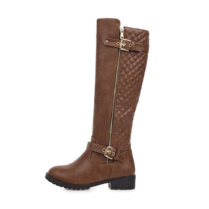 Woman Zipper Buckle Knee High Boots