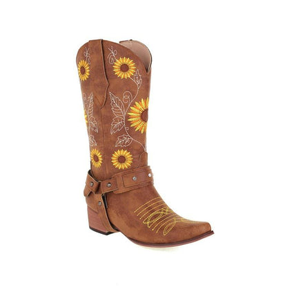 Woman Embroidery Mid Calf Boots