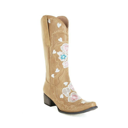 Woman Floral Printed Mid Calf Boots