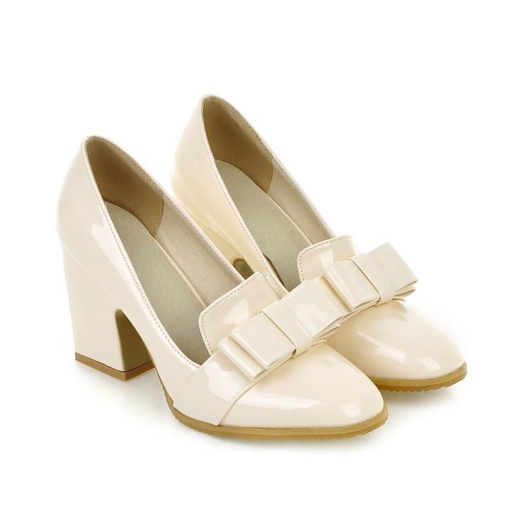 Chunky High Heels Bow Shallow Toe Women Pumps – Hipumps