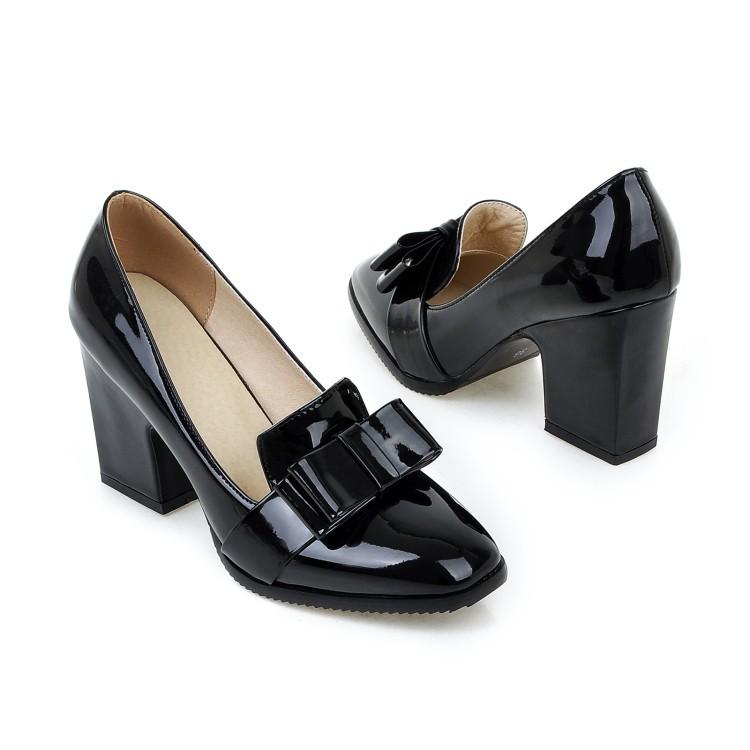 Chunky High Heels Bow Shallow Toe Women Pumps – Hipumps