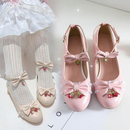 Women Bow Tie Mary Jane Low Heels Shoes