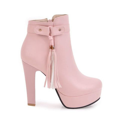 Woman Tassel High Heels Platform Short Boots