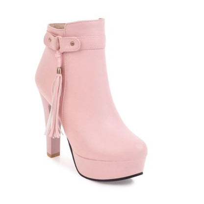 Woman Tassel High Heels Platform Short Boots