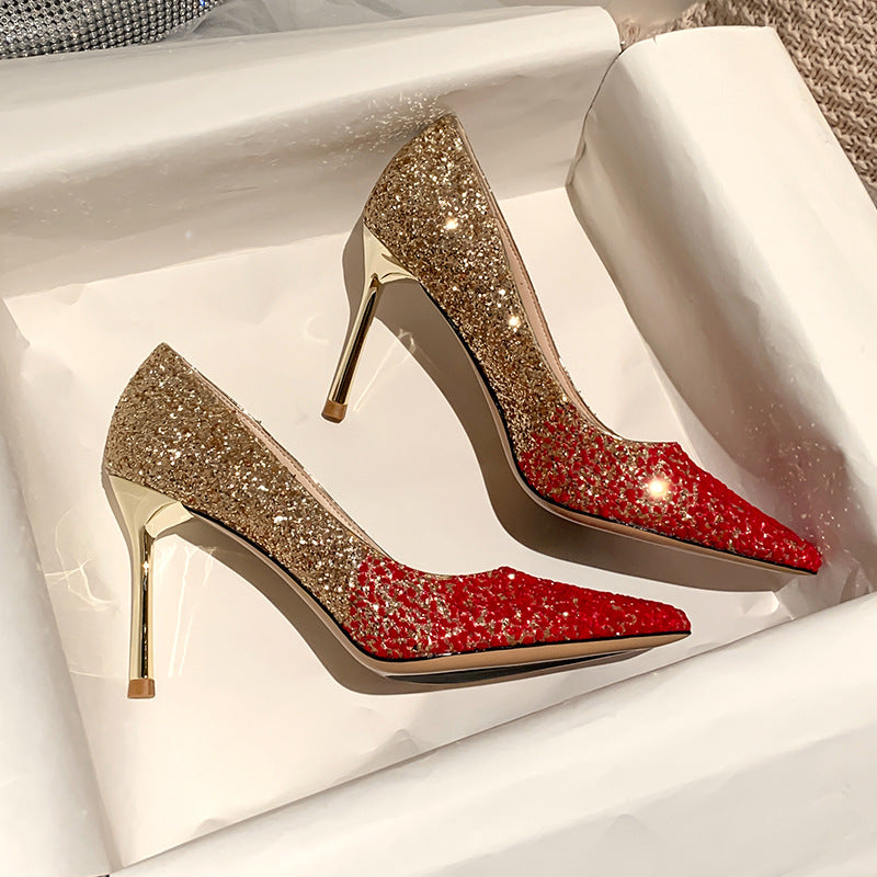 Pointed Toe Sequined High-heeled Women Pumps Stiletto Heel Shoes – Hipumps