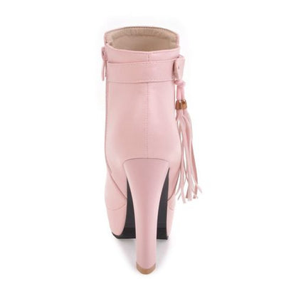 Woman Tassel High Heels Platform Short Boots