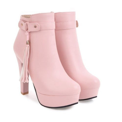 Woman Tassel High Heels Platform Short Boots