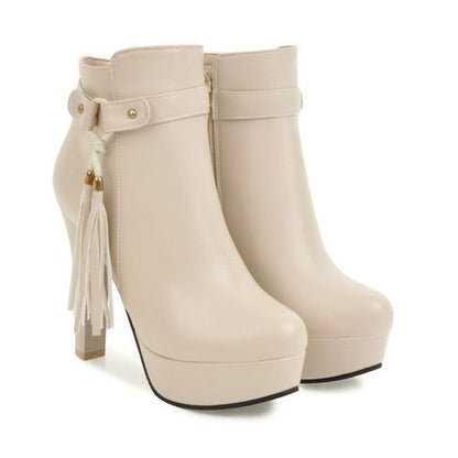 Woman Tassel High Heels Platform Short Boots